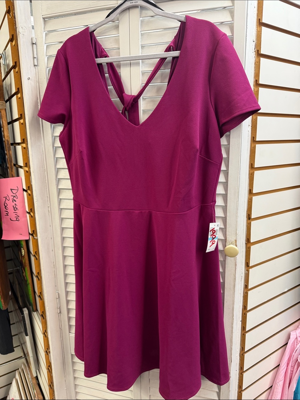 Women's Magenta Fit-and-Flare Dress with Back Tie